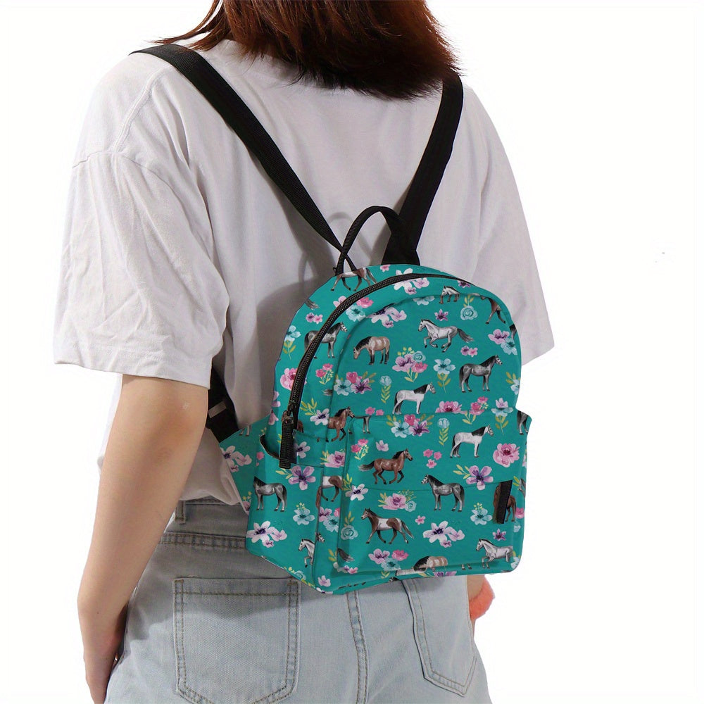 Mini Backpack, Small Women's Campus School Bag, Cute Horse Backpack