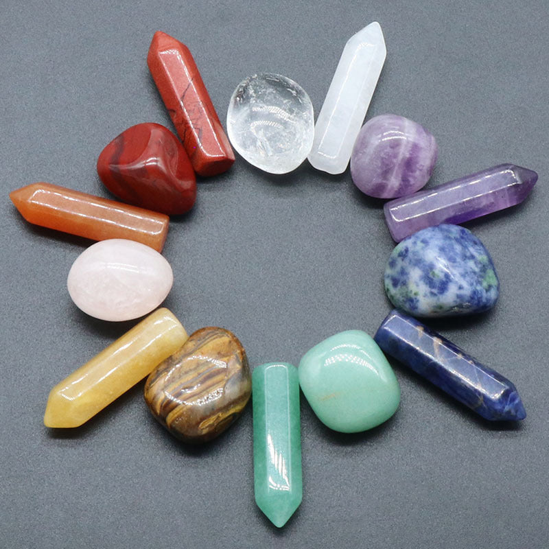 14PCS Natural Stone Set 7 Chakra Reiki Healing Stone Quartz Mineral Ornament Healing Gemstone Home Decoration Craft Stones Gifts