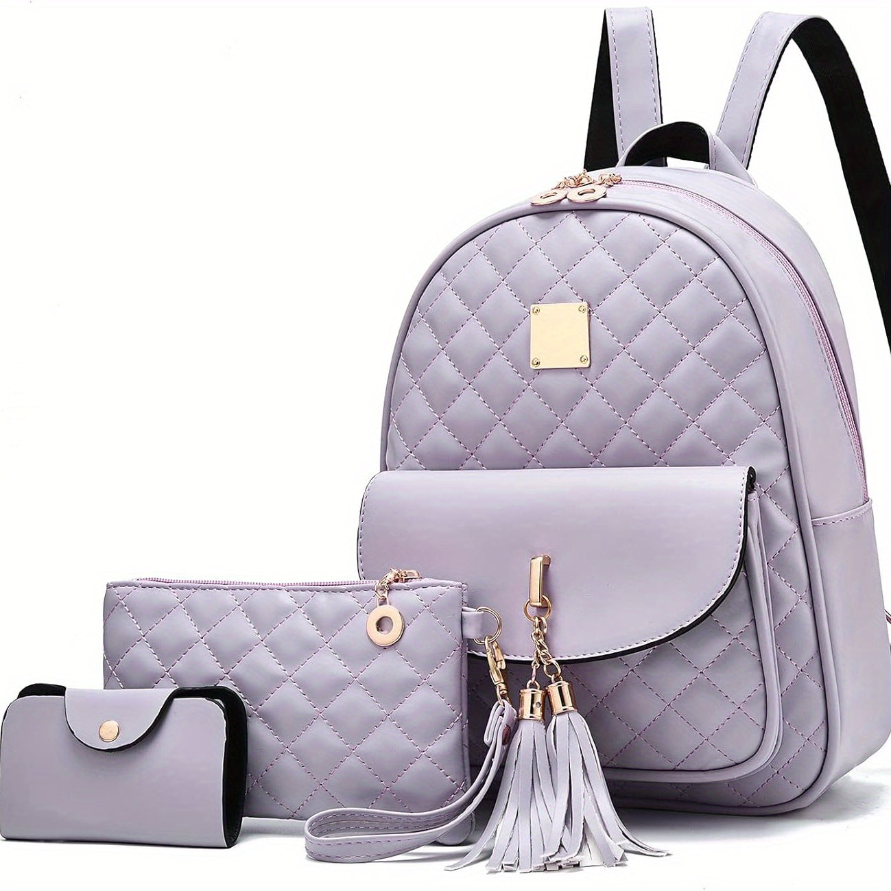 Three Piece Mini Quilted Backpack for Women Small Purse