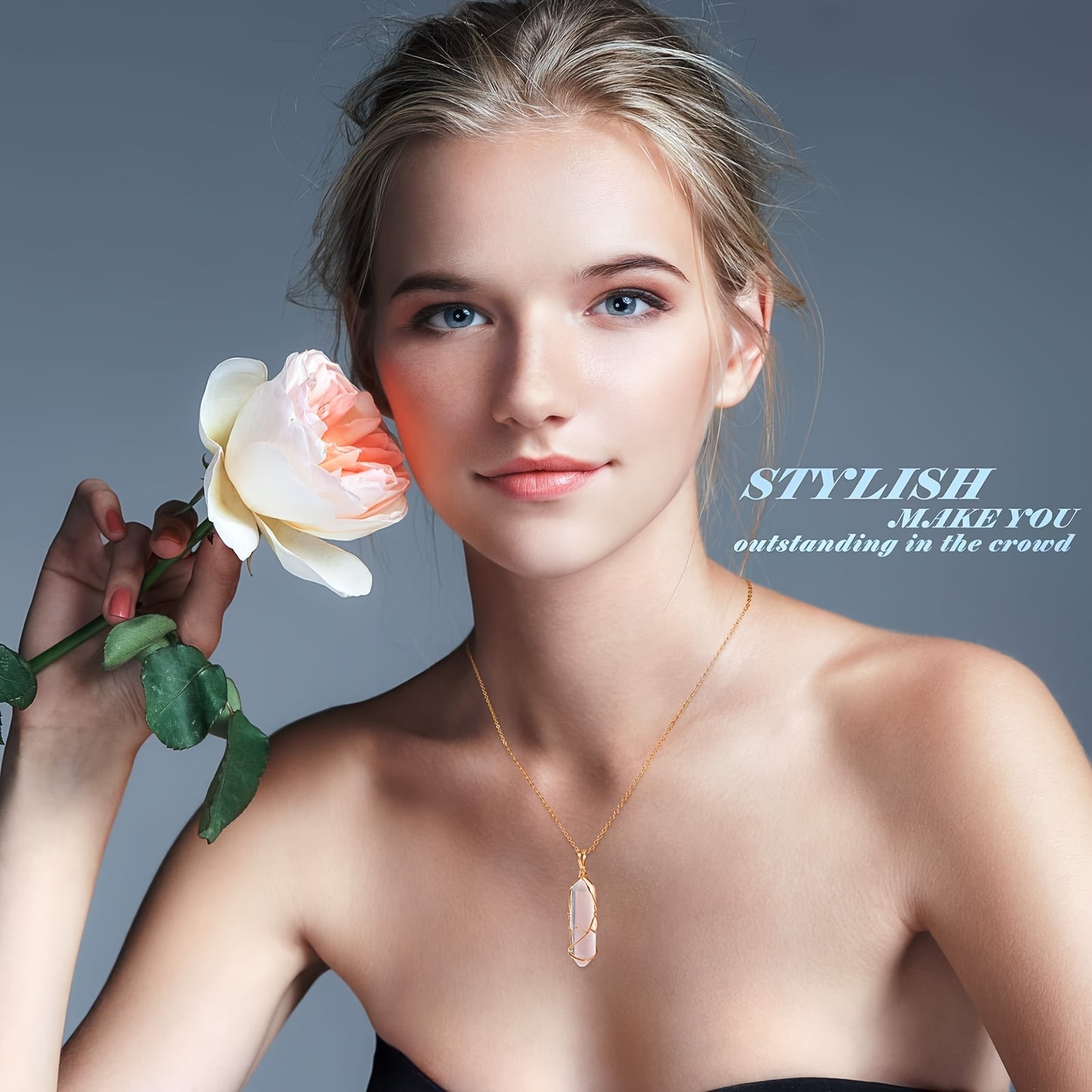 5 Pcs Natural Stone Crystal Necklace Set with Adjustable Chain, Featuring Rose Quartz, Amethyst, Clear Crystal, Green Goldstone, and Tiger Eye for Chakra Healing, Spiritual Jewelry, and Daily Wear