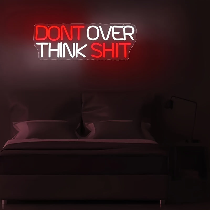 5.9*16.5 inches Red and White Text LED Neon Sign - Don't Over Think Neon Sign for Wall Decor - Room, Office, Bar, Bedroom, Party, Birthday, Christmas, Halloween Gift