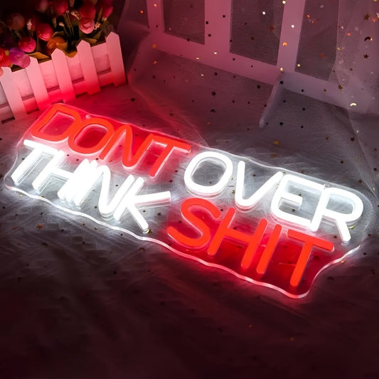 5.9*16.5 inches Red and White Text LED Neon Sign - Don't Over Think Neon Sign for Wall Decor - Room, Office, Bar, Bedroom, Party, Birthday, Christmas, Halloween Gift