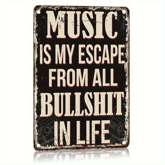 Room Decor Music Is My Escape Metal Sign - 15cm x 20cm, Decorative Vinyl Record Wall Art, Retro Music Theme, Easy to Hang - For Music Lovers - Perfect for Home, Bar, and Farm Decor - Gift Idea for Music Fans