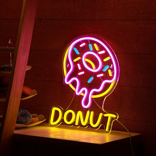 Vibrant Donut LED Neon Sign - USB Powered, Wall-Mounted Illuminated Light with Adjustable Brightness & Colorful Ambient Art for Restaurants, Bars, Nightclubs, Beach Shops, and Home Decor, Restaurant Lighting | Playful Design