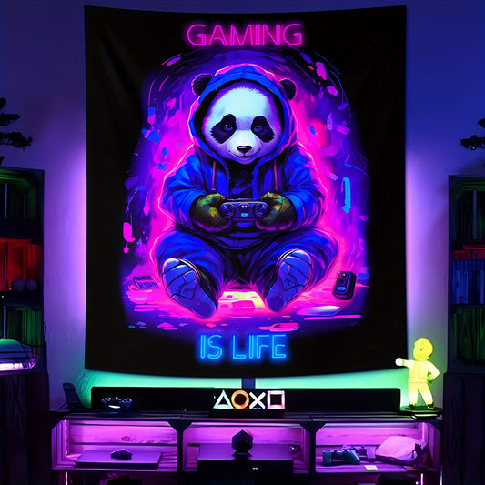 UV-Blacklight Panda Tapestry for Gamers' Rooms & Bedrooms - Easy Install, Cosmic Space Theme