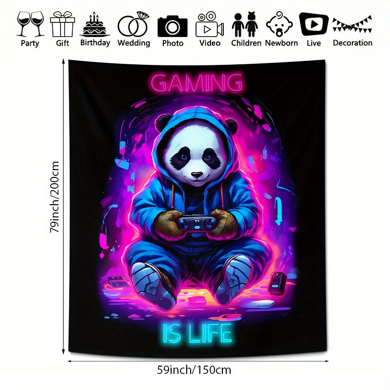 UV-Blacklight Panda Tapestry for Gamers' Rooms & Bedrooms - Easy Install, Cosmic Space Theme