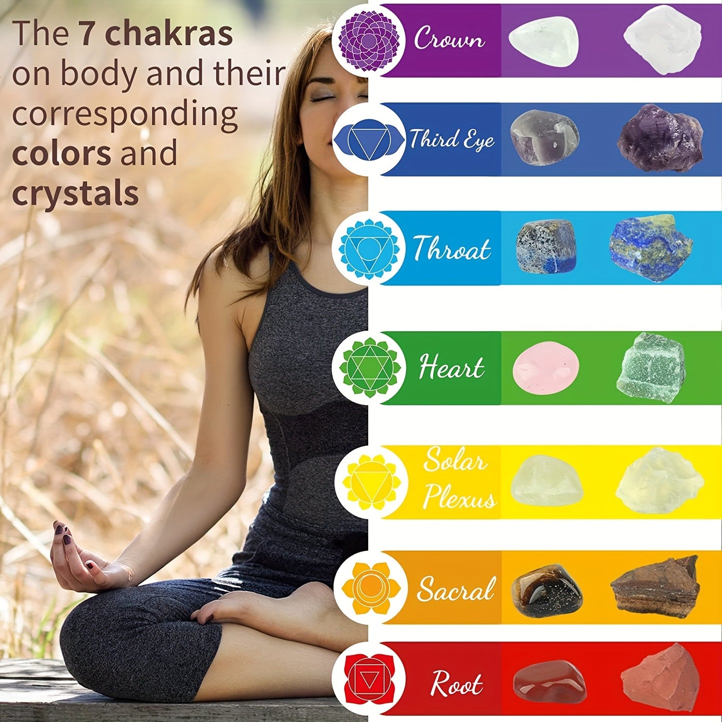 11pcs/set Crystals Gemstones Set, Raw Chakra Stones Colorful Bracelet & Heart Shape Gemstones & Hexagonal Crystal Necklace, Festival Gift & Collection