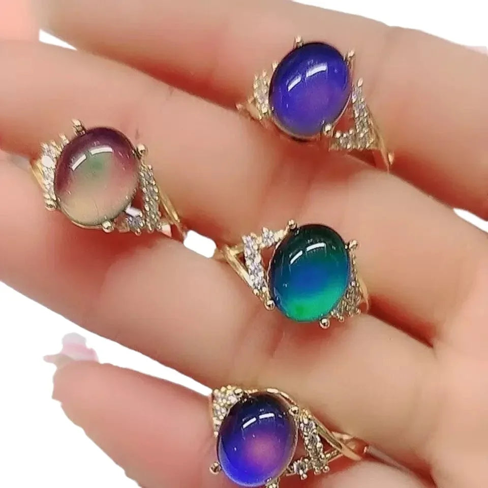 Retro Adjustable Mood Rings for Men Women Temperature Control Color Oval Fashion Jewelry Couples Measuring Changing Color Ring