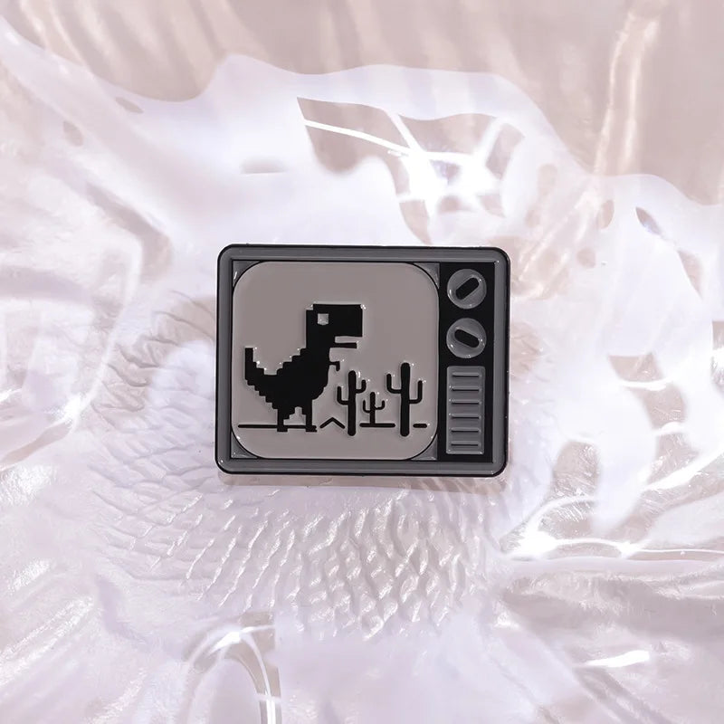 Pin Club | Cartoon Retro TV Pixel Dinosaur Badge Custom Metal Enamel Brooch Clothing Backpack Accessories Jewelry Gift Wholesale