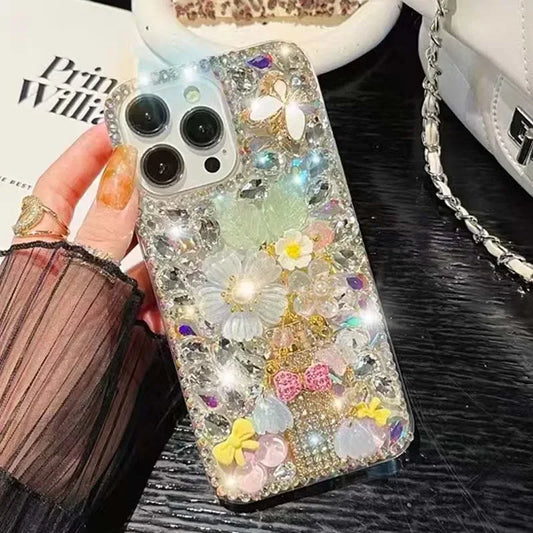 Rhinestone Phone Case for iPhone 16 16e 15 14 13 12 11 Pro Max Plus mini X XS XR SE 2020 2022 Case Flower Diamond Cover Sunjolly