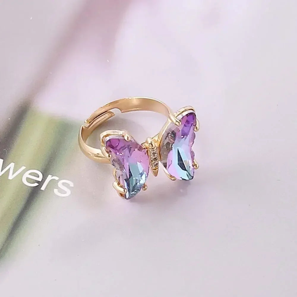Butterfly Mood Ring Gradient Color Adjustable Temperature Ring Jewelry For Kids Birthday Gold Butterfly Rings Wholesale 2023