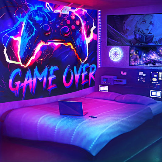 1pc Fluorescent Gaming Tapestry - Vibrant Gaming Theme, UV Blacklight Neon Lights - Ideal for Game Rooms, Dorms, Living Spaces - Enhance Your Home Decor with Dynamic Glow - Free Installation Kit Included