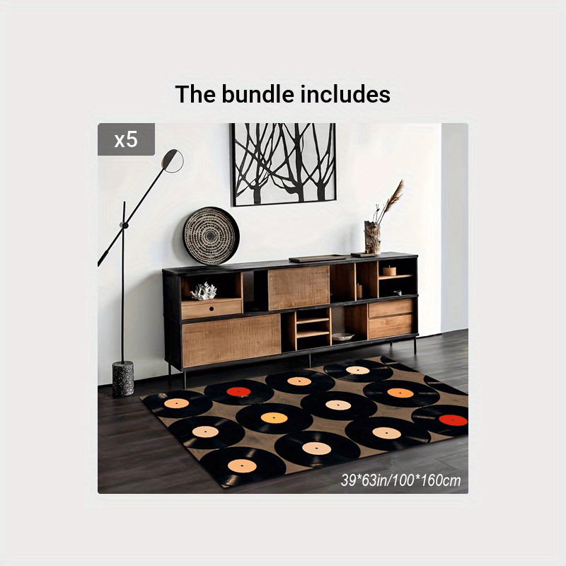 Crystal Velvet Black Vinyl Record Retro Music Enthusiast Carpet Commercial Home Decoration Carpet Store Bedroom Living Room Study Entrance Soft Earth Carpet Easy To Clean Anti-slip Waterproof Mat