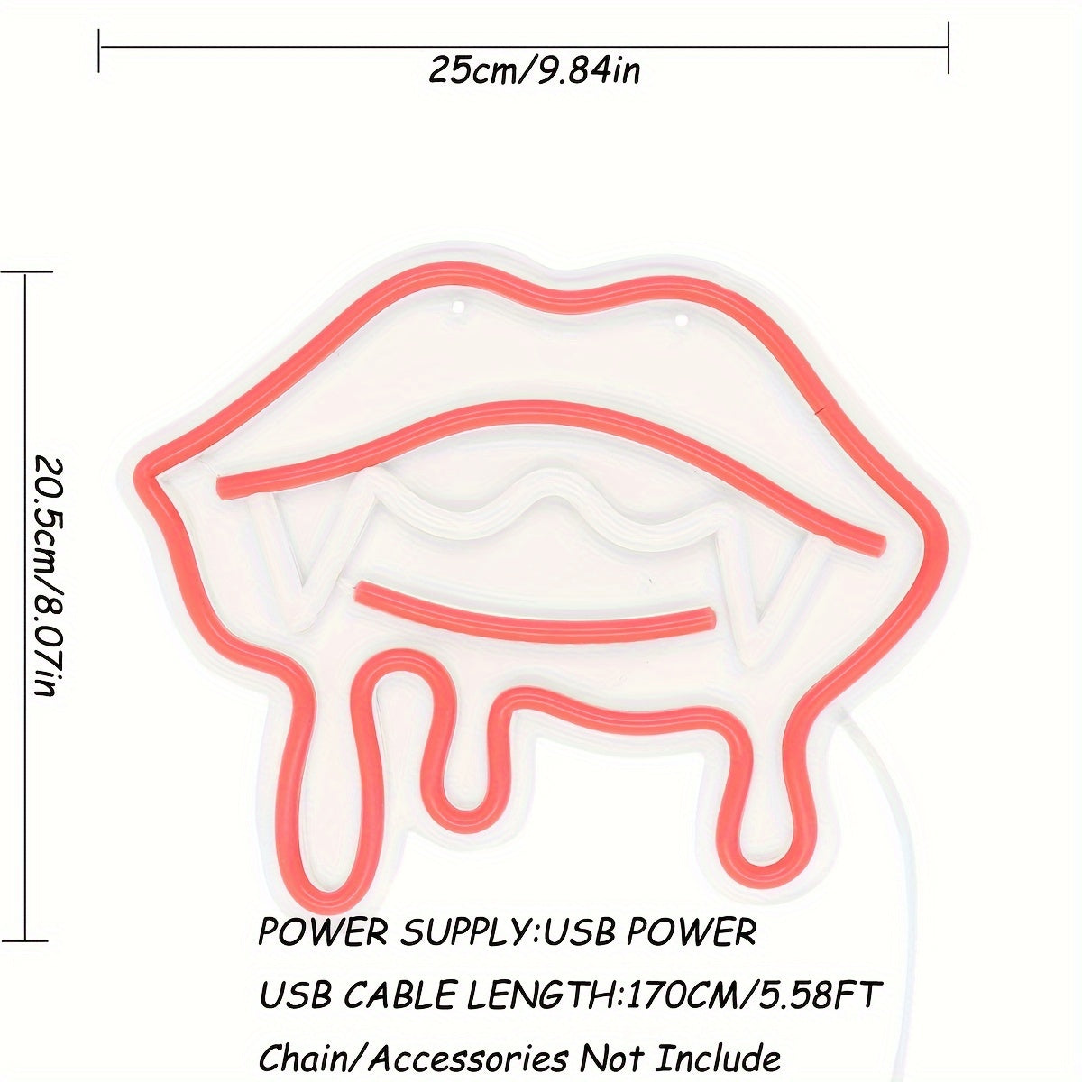 Vampire Lips LED Neon Sign - USB Powered Wall Art for Parties, Pubs & Clubs Decor, 9.84''x8.07''