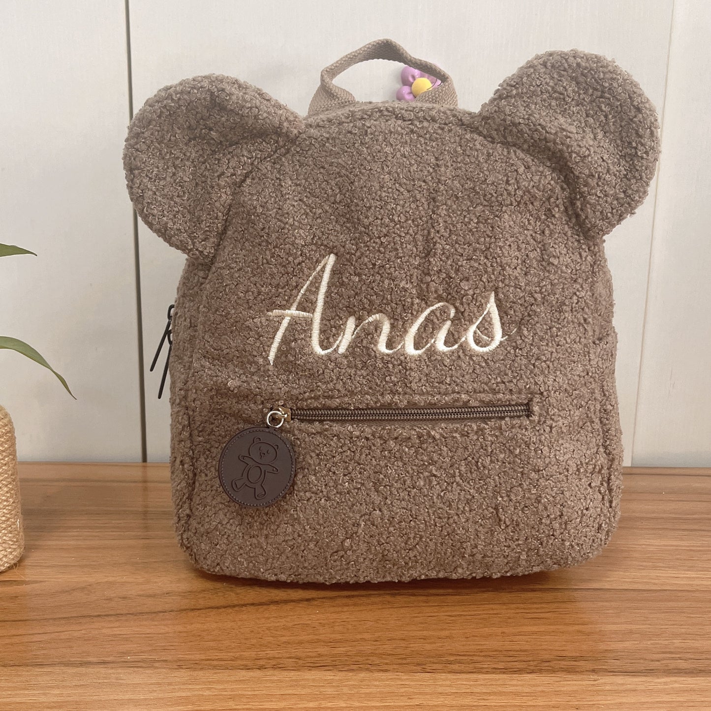 Personalised Womens Girls Cute Bear Pattern Backpack Plush Backpack for girls Custom Name Small Casual Shoulder Daypack Personalised Embroidery Cute Backpack for School Bear Ears Animal Plush Backpack Custom Name Small Backpa