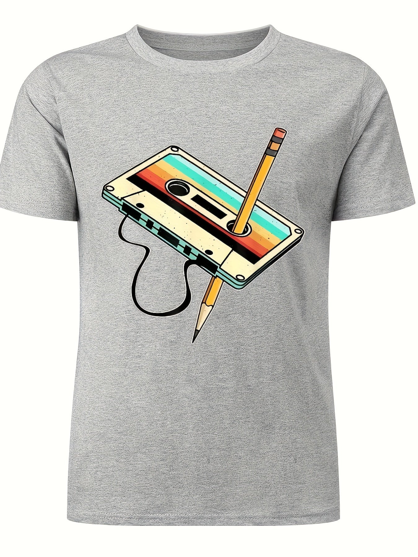 80s Retro Nostalgia 1980s Cassette Tape Pencil Music T-Shirt for Summer, Spring and Autumn Wear