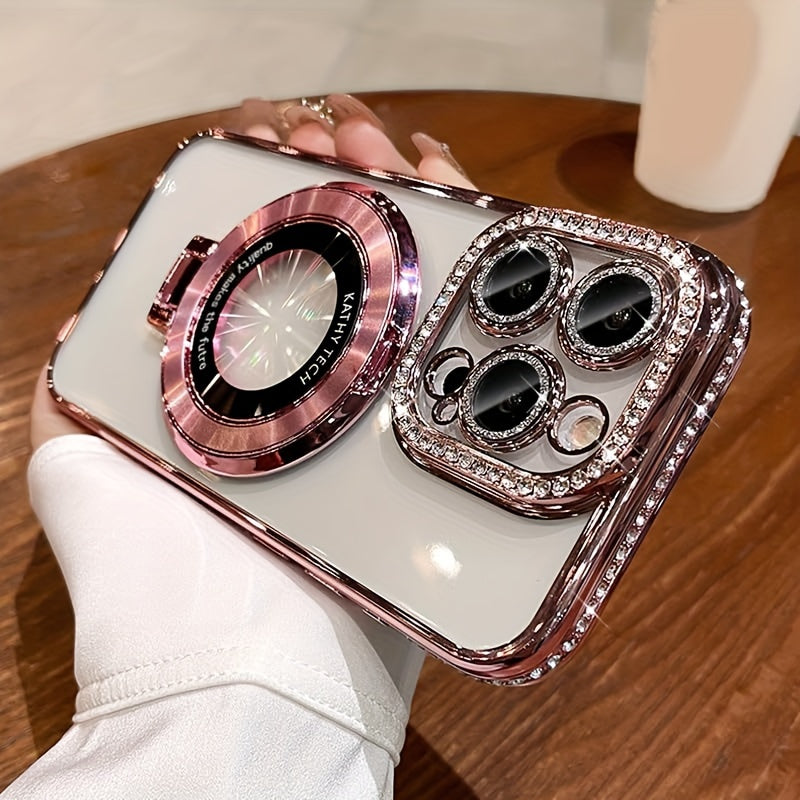 Stylish Rhinestone Phone Case with Lens Protection - Durable, Scratch-Resistant, and Shock-Absorbing - Compatible with iPhone 15, 14, 13, 12 Pro Max