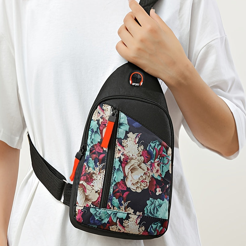 Floral Print Canvas Crossbody Bag Lightweight Shoulder Bag