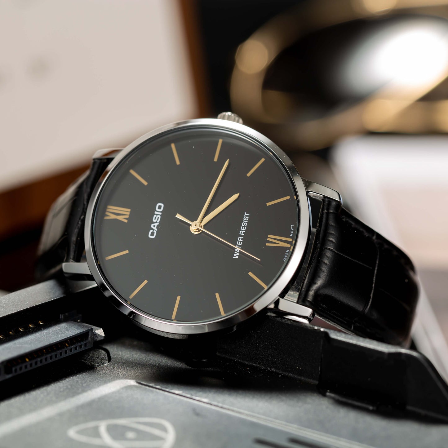 Casio Quartz Date Watch 50M Water Resistant Leather Strap