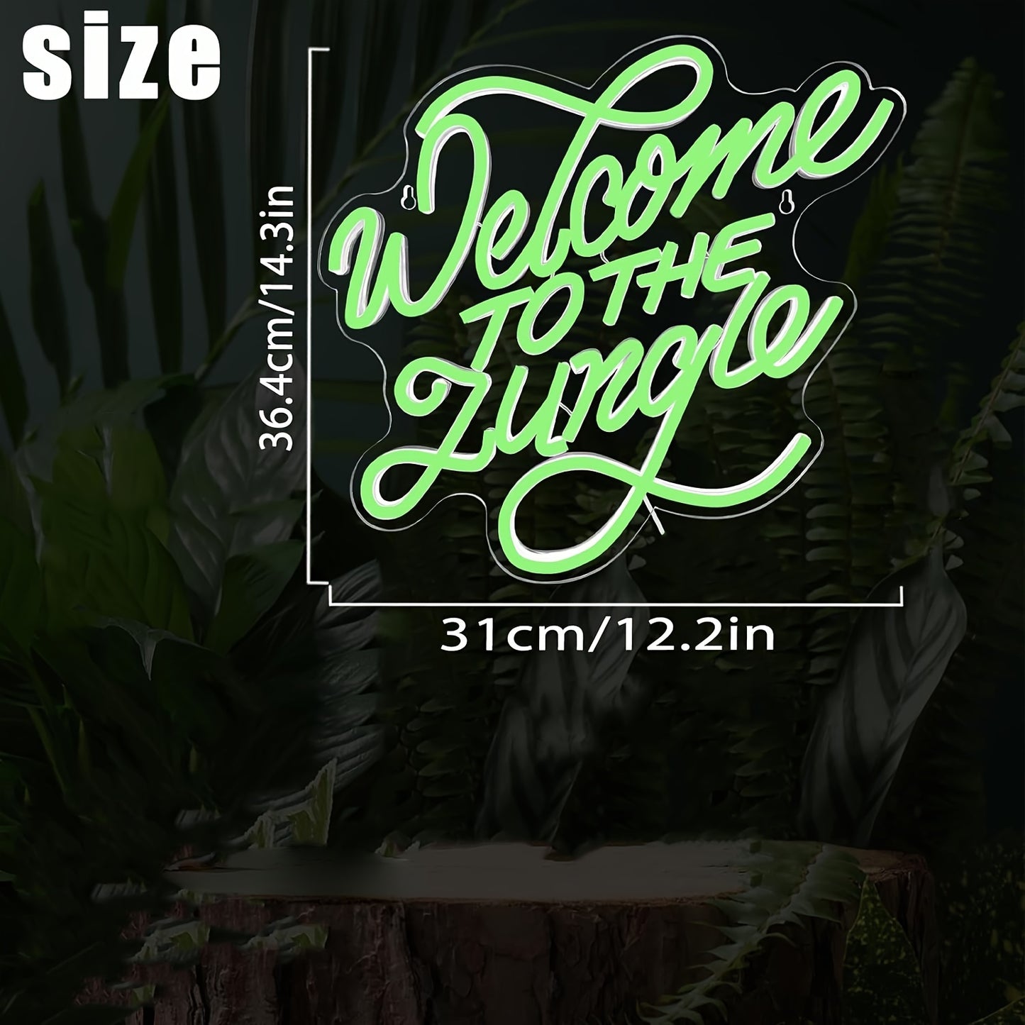 Welcome to the Jungle" Green LED Neon Sign - USB Powered, Wall-Mounted Light for Bedroom, Living Room, Party & Wedding Decor