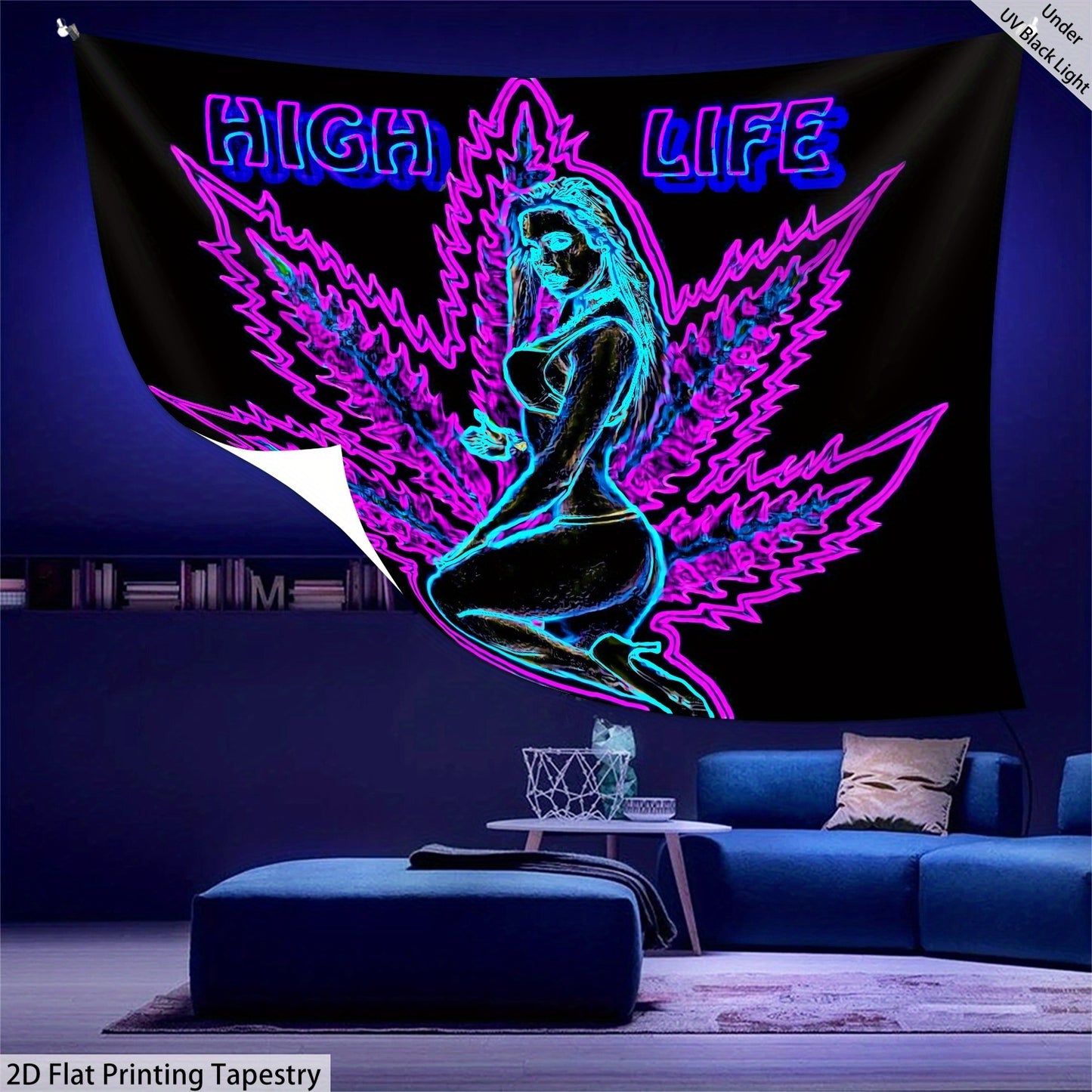 1pc High Life Leaf Pattern Fluorescent Tapestry - UV Black Light Wall Hanging for Living Room, Bedroom, Office & Party Decor - Easy Installation with Free Package, Bedroom Decor, Stylish Room Accent, Durable Room Accent