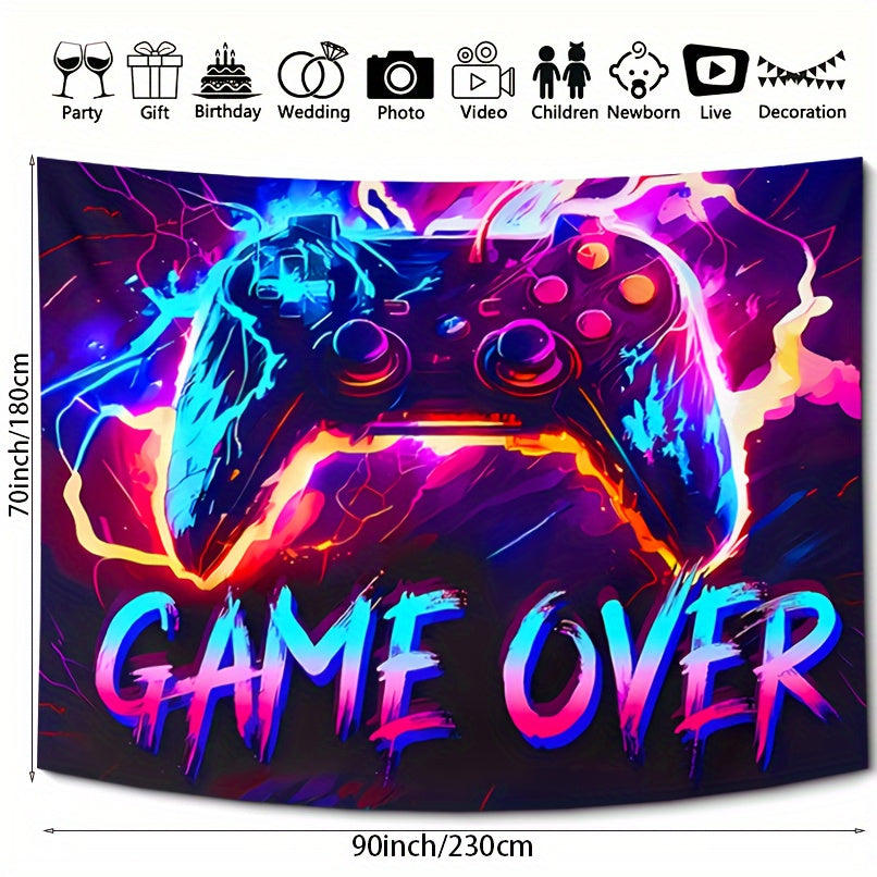 1pc Fluorescent Gaming Tapestry - Vibrant Gaming Theme, UV Blacklight Neon Lights - Ideal for Game Rooms, Dorms, Living Spaces - Enhance Your Home Decor with Dynamic Glow - Free Installation Kit Included