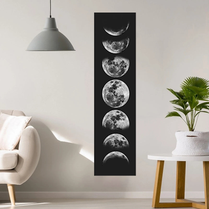 Psychedelic Moon Phase Tapestry - Black for Galaxy Night Sky Wall Hanging, 100% Polyester, Vertical Orientation, Non-Woven Home Decor for Bedroom & Living Spaces, Moon Decor