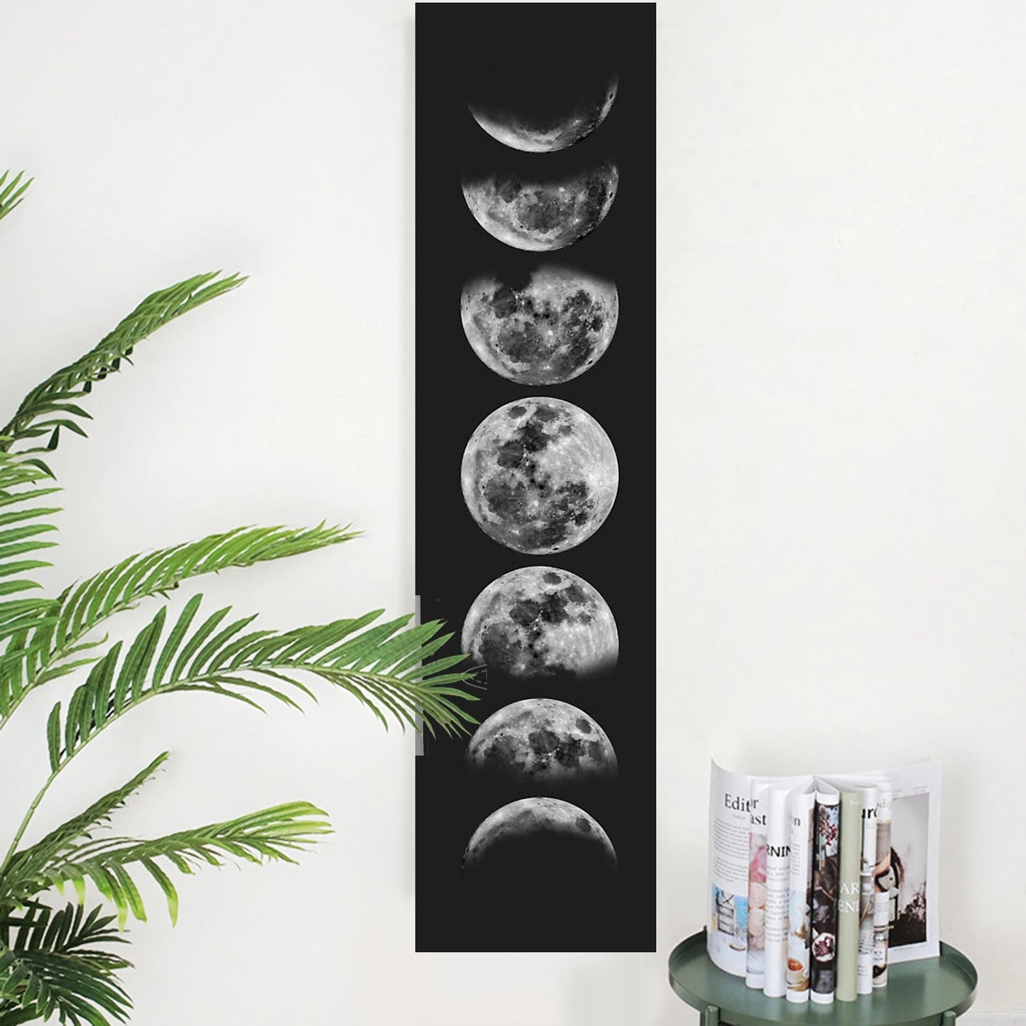 Psychedelic Moon Phase Tapestry - Black for Galaxy Night Sky Wall Hanging, 100% Polyester, Vertical Orientation, Non-Woven Home Decor for Bedroom & Living Spaces, Moon Decor