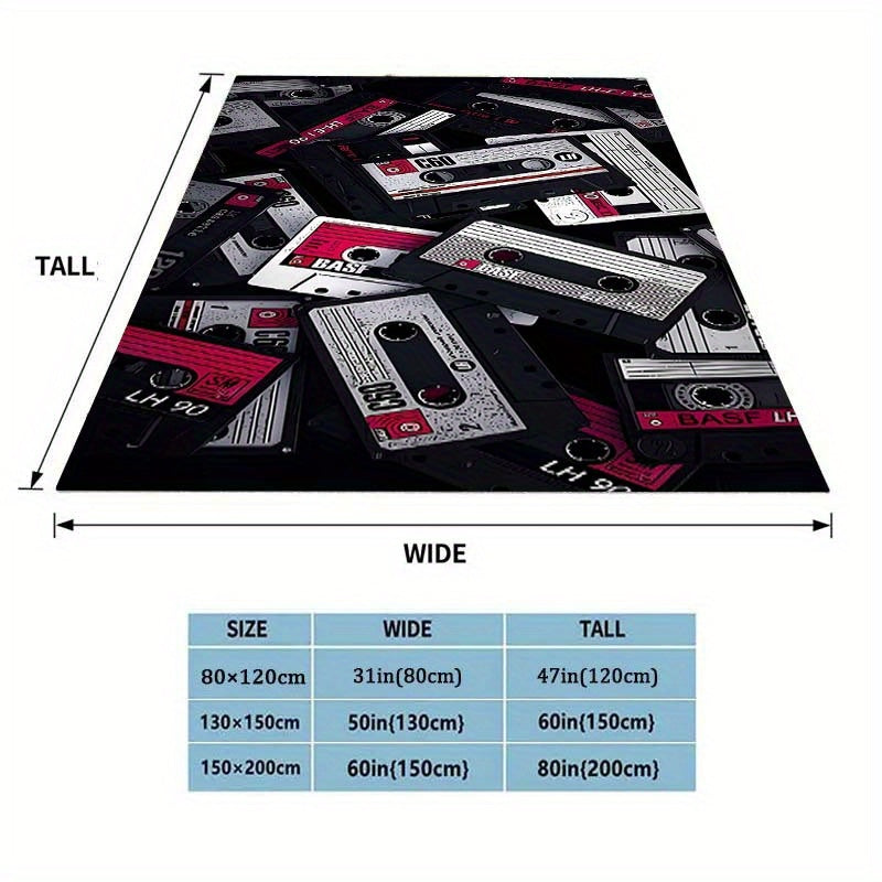 Retro Cassette Tape Design Soft Polyester Square Blanket for Sofa, Bed, Picnic, and Office Use - Comfortable and Cozy Art Print Throw Blanket