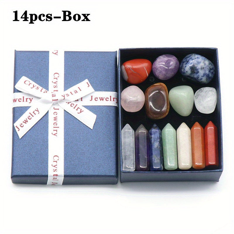 14PCS Natural Stone Set 7 Chakra Reiki Healing Stone Quartz Mineral Ornament Healing Gemstone Home Decoration Craft Stones Gifts