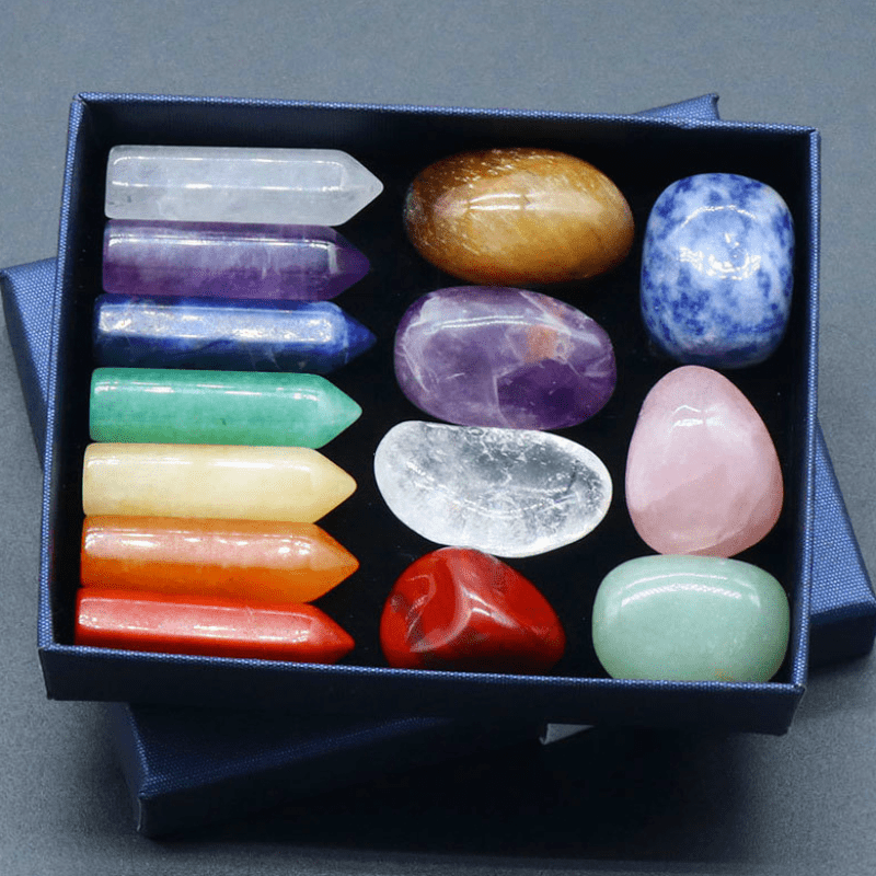 14PCS Natural Stone Set 7 Chakra Reiki Healing Stone Quartz Mineral Ornament Healing Gemstone Home Decoration Craft Stones Gifts