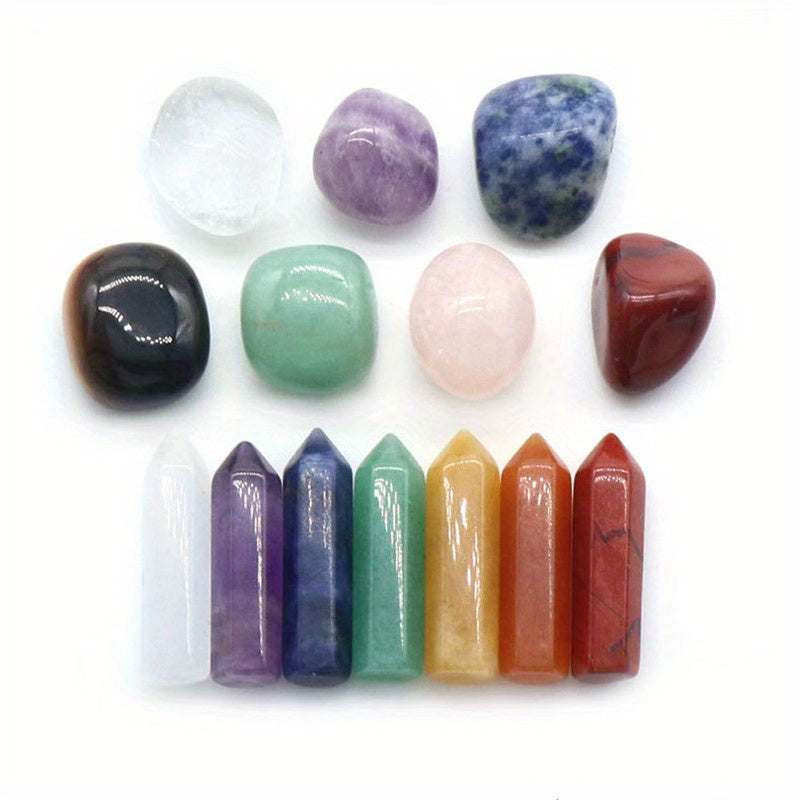 14PCS Natural Stone Set 7 Chakra Reiki Healing Stone Quartz Mineral Ornament Healing Gemstone Home Decoration Craft Stones Gifts