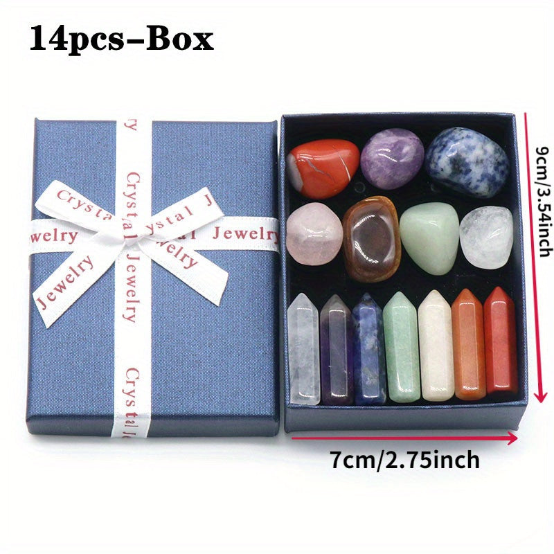 14PCS Natural Stone Set 7 Chakra Reiki Healing Stone Quartz Mineral Ornament Healing Gemstone Home Decoration Craft Stones Gifts