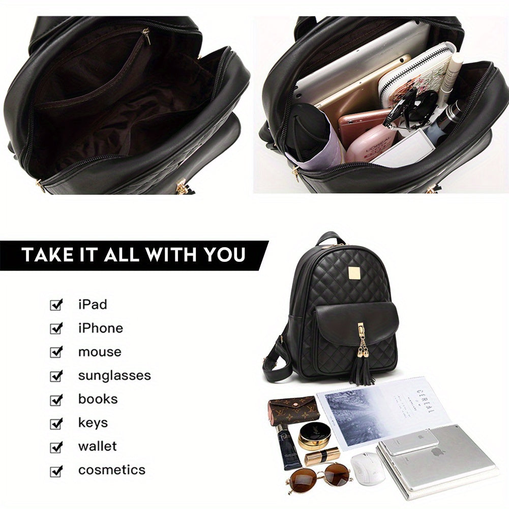 Three Piece Mini Quilted Backpack for Women Small Purse