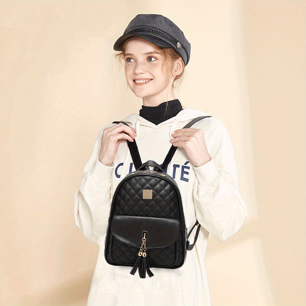 Three Piece Mini Quilted Backpack for Women Small Purse