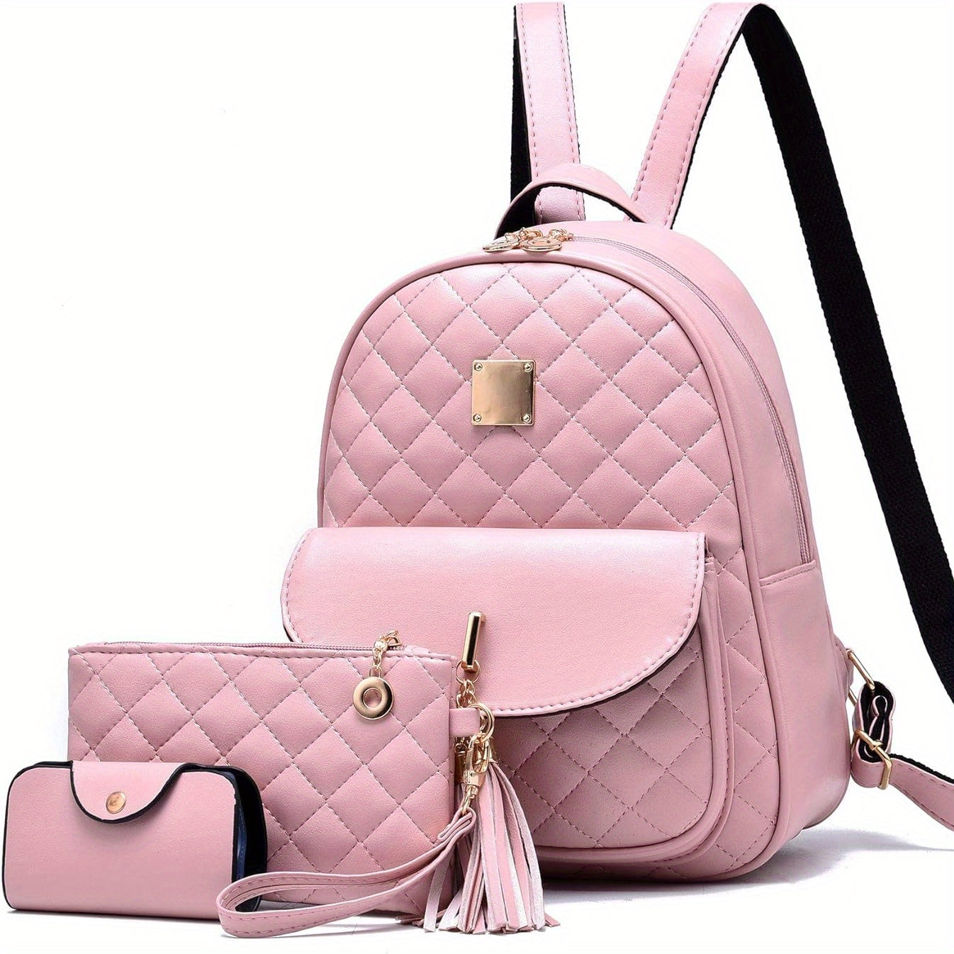 Three Piece Mini Quilted Backpack for Women Small Purse