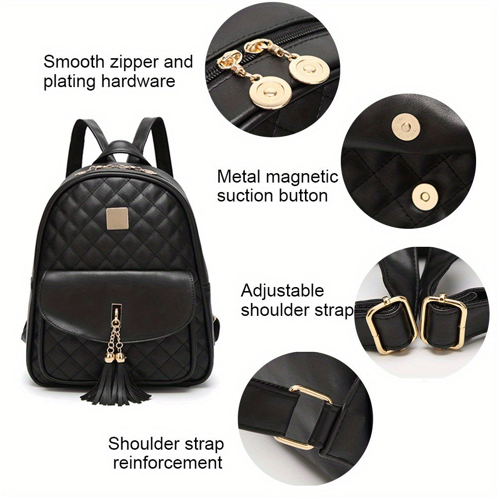 Three Piece Mini Quilted Backpack for Women Small Purse
