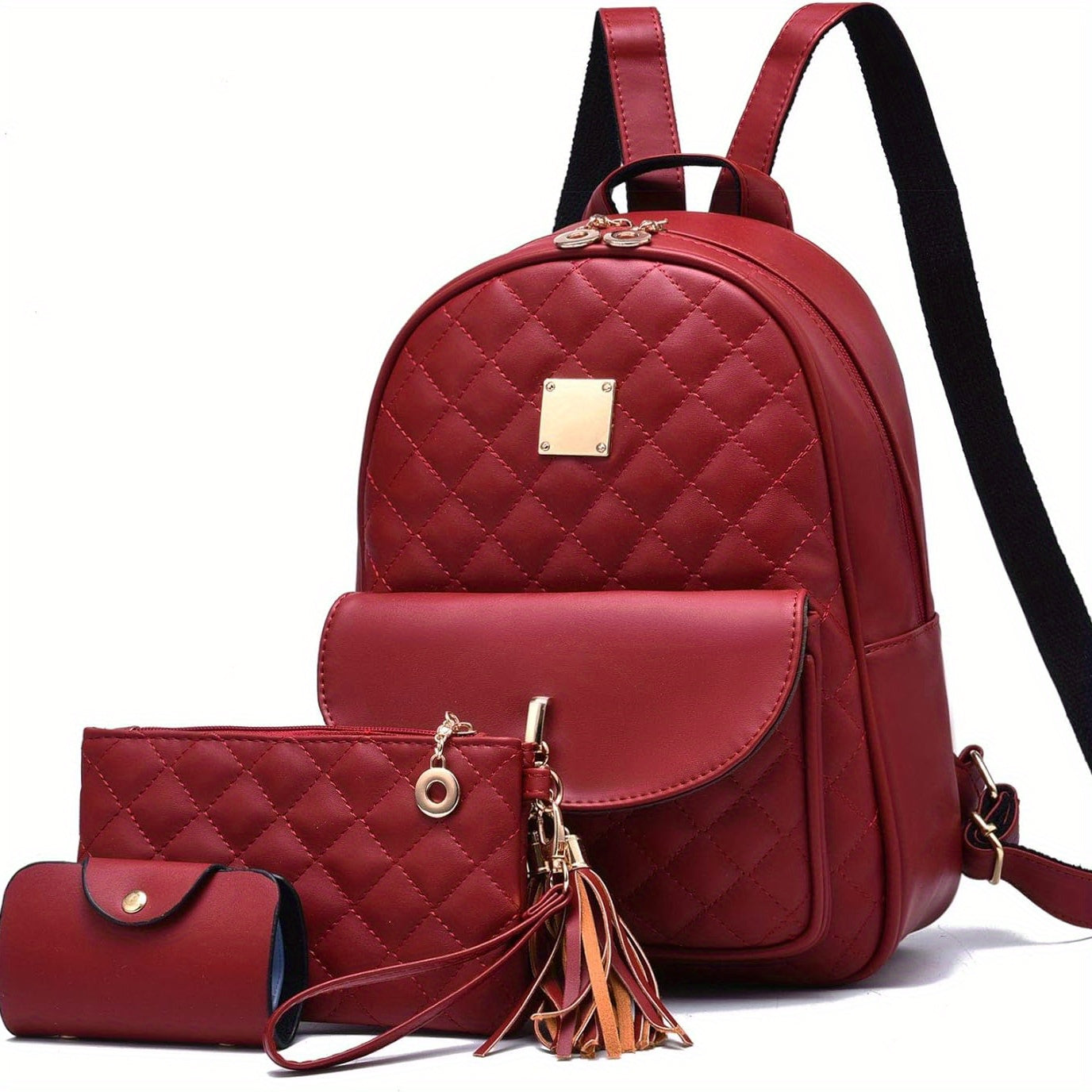 Three Piece Mini Quilted Backpack for Women Small Purse