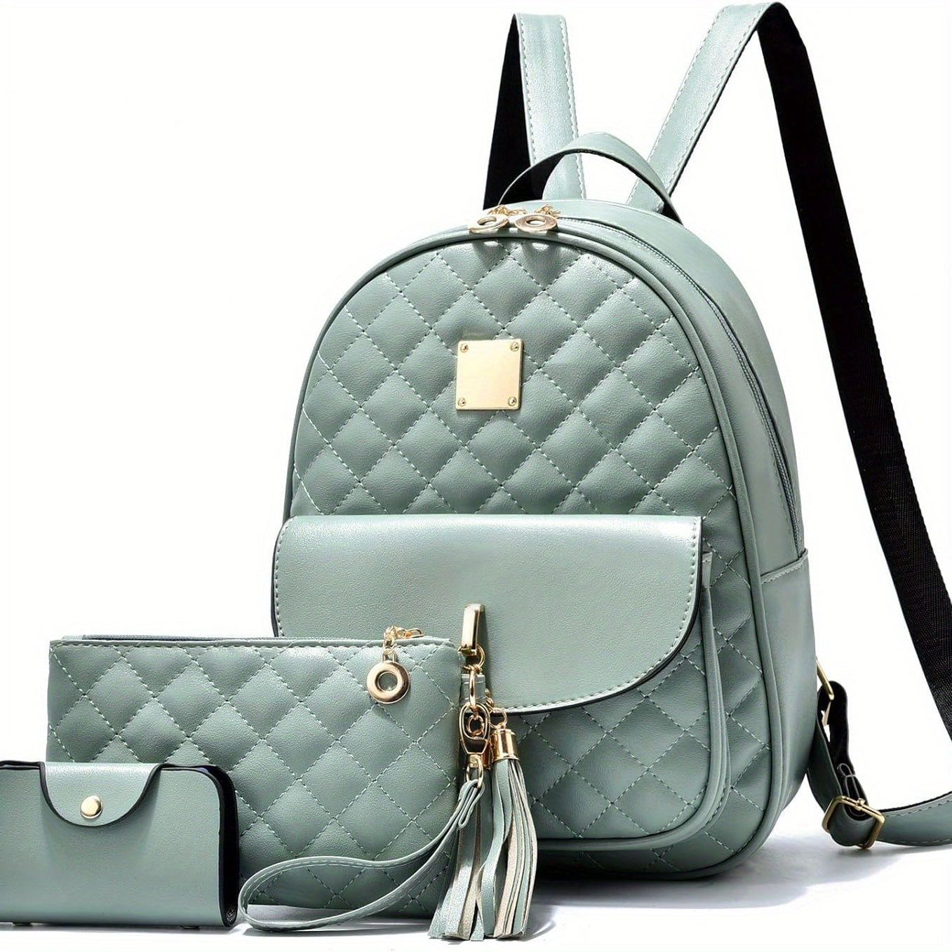 Three Piece Mini Quilted Backpack for Women Small Purse