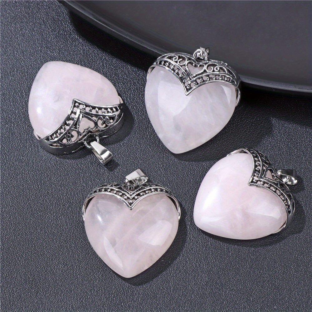 4pcs Large Natural Peach Heart Shaped Crystal Necklace For Love, Pendant For Valentines Day Gifts, Party, Birthday, Business Holiday Gift For Men And Women, With Gift Box