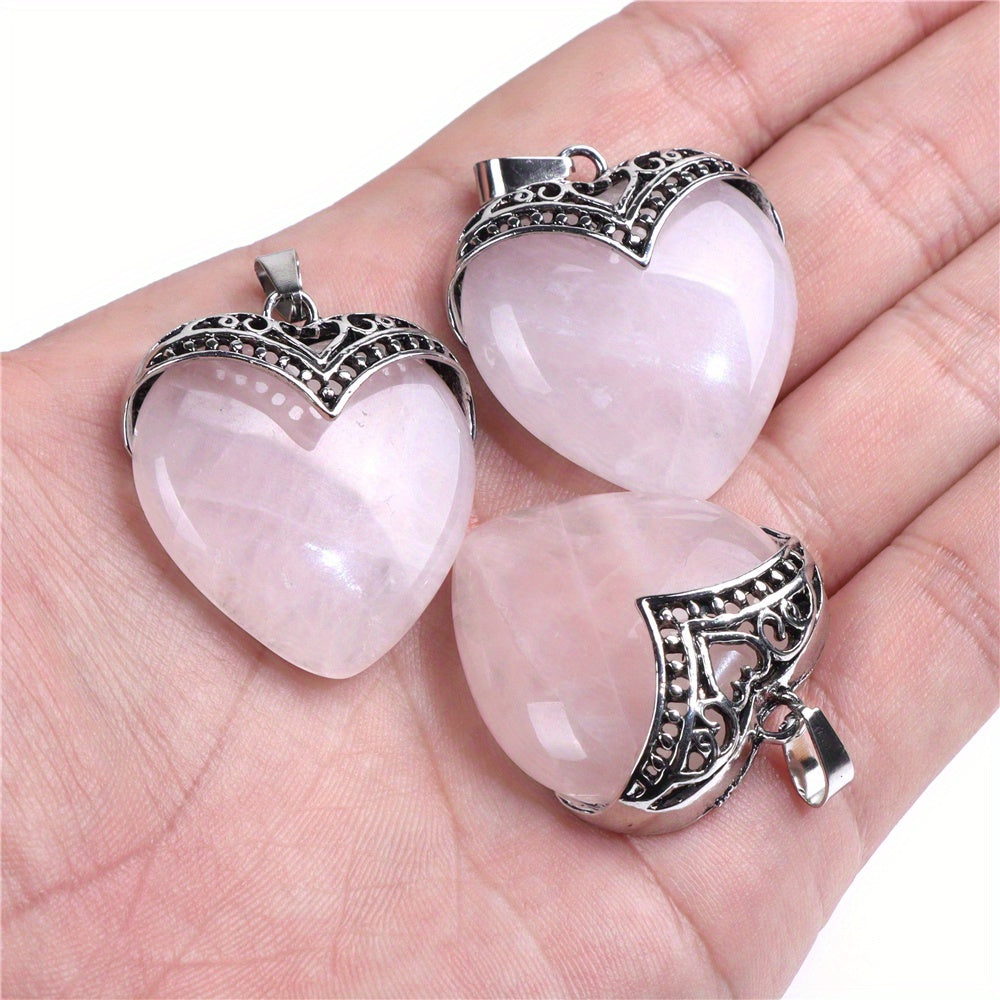 4pcs Large Natural Peach Heart Shaped Crystal Necklace For Love, Pendant For Valentines Day Gifts, Party, Birthday, Business Holiday Gift For Men And Women, With Gift Box