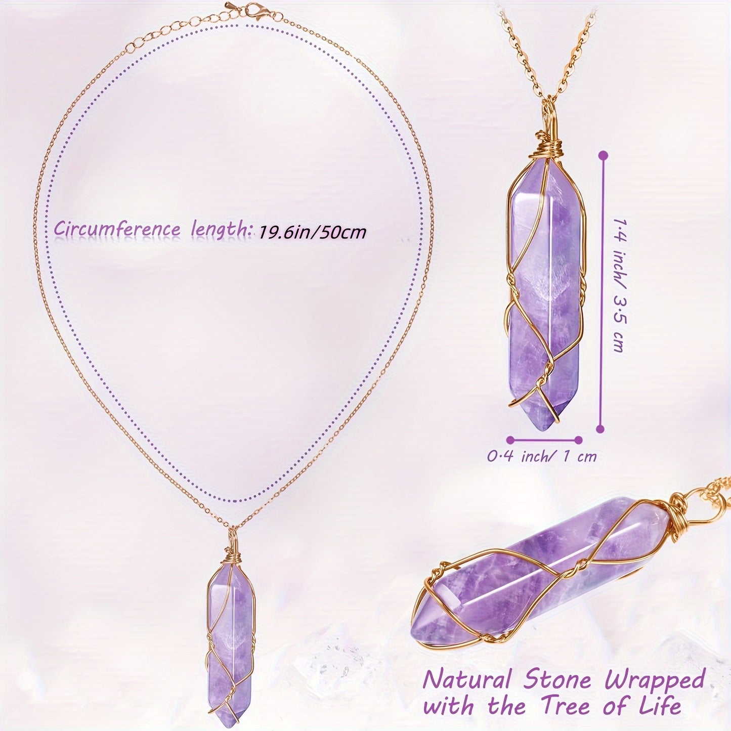 5 Pcs Natural Stone Crystal Necklace Set with Adjustable Chain, Featuring Rose Quartz, Amethyst, Clear Crystal, Green Goldstone, and Tiger Eye for Chakra Healing, Spiritual Jewelry, and Daily Wear