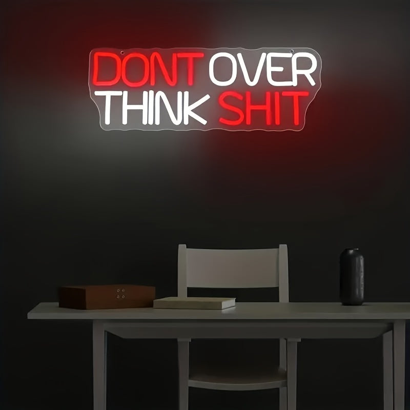5.9*16.5 inches Red and White Text LED Neon Sign - Don't Over Think Neon Sign for Wall Decor - Room, Office, Bar, Bedroom, Party, Birthday, Christmas, Halloween Gift