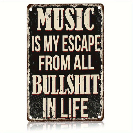 Room Decor Music Is My Escape Metal Sign - 15cm x 20cm, Decorative Vinyl Record Wall Art, Retro Music Theme, Easy to Hang - For Music Lovers - Perfect for Home, Bar, and Farm Decor - Gift Idea for Music Fans