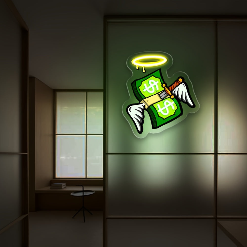 1pc Dollars And Wings LED Neon Sign Neon Wall And Table Decor, Light Up Signs USB Powered Neon Lights Signs, For Bedroom Room Bar Wedding Party Decoration