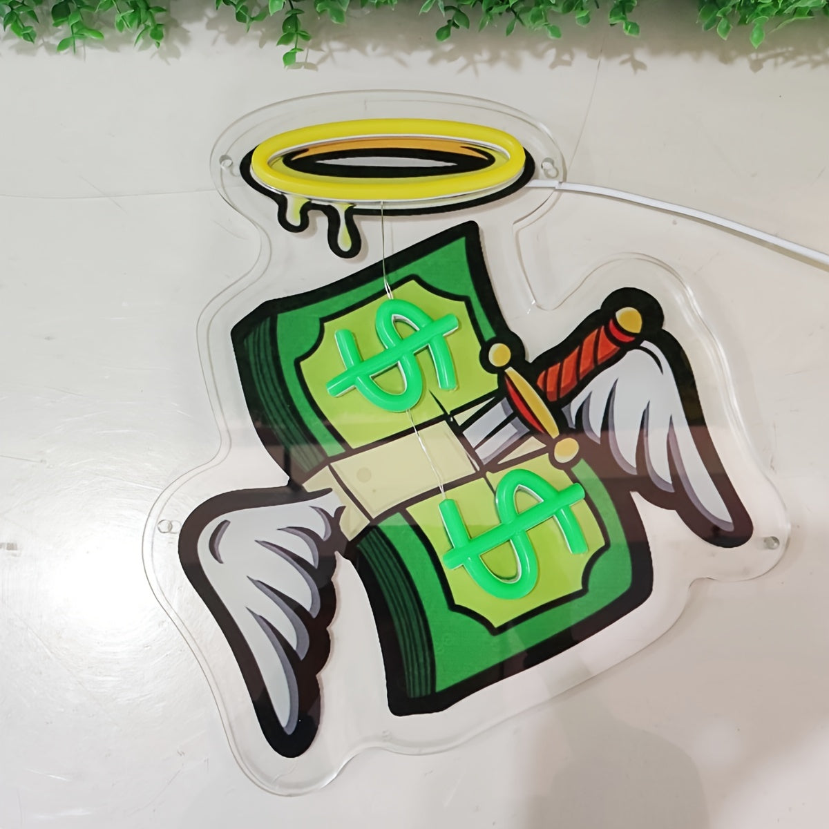 1pc Dollars And Wings LED Neon Sign Neon Wall And Table Decor, Light Up Signs USB Powered Neon Lights Signs, For Bedroom Room Bar Wedding Party Decoration