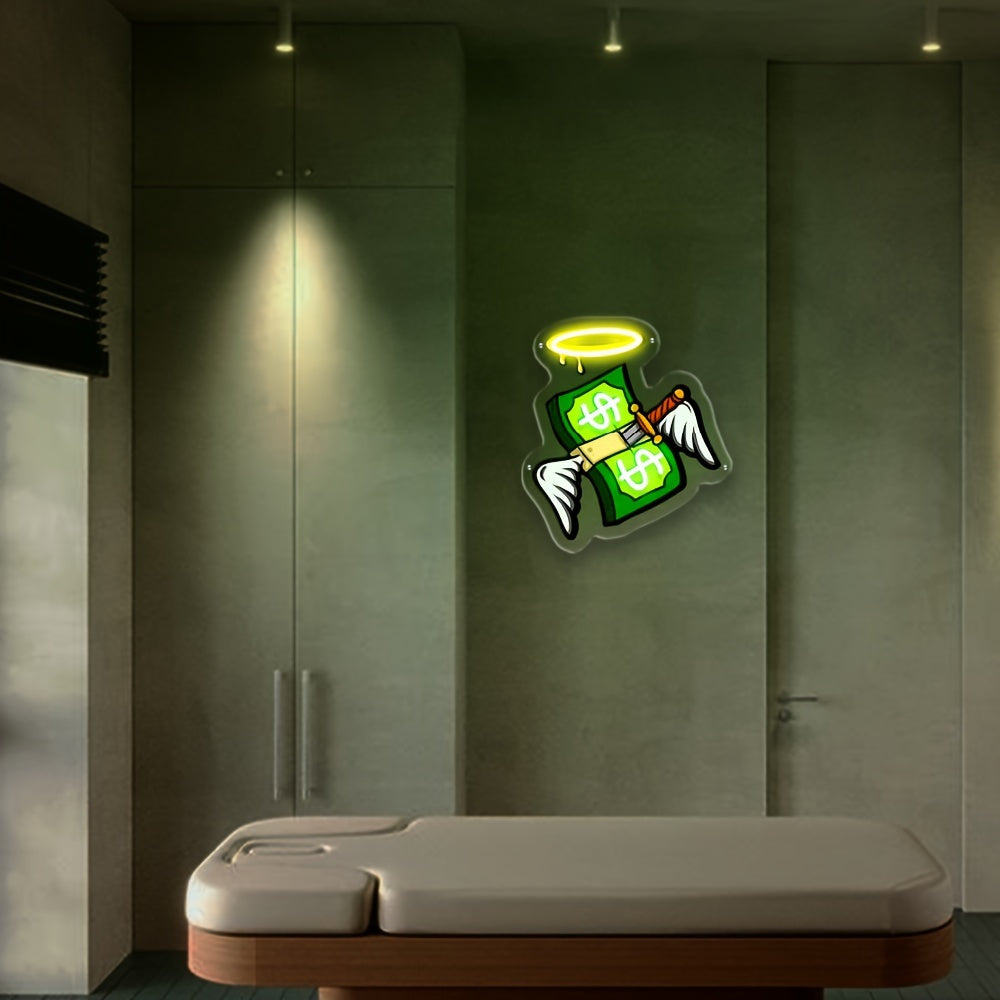 1pc Dollars And Wings LED Neon Sign Neon Wall And Table Decor, Light Up Signs USB Powered Neon Lights Signs, For Bedroom Room Bar Wedding Party Decoration