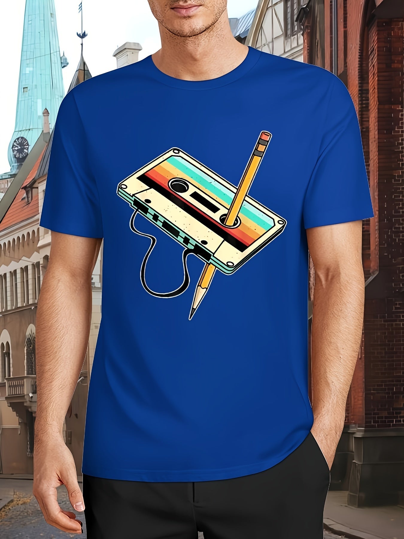80s Retro Nostalgia 1980s Cassette Tape Pencil Music T-Shirt for Summer, Spring and Autumn Wear