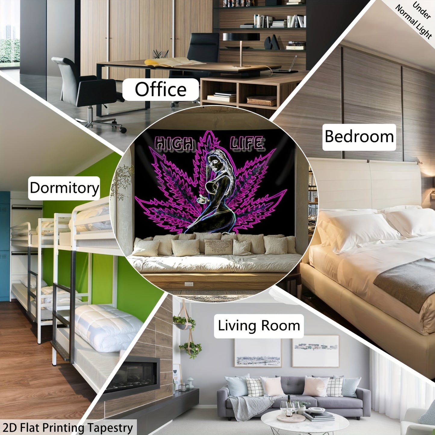 1pc High Life Leaf Pattern Fluorescent Tapestry - UV Black Light Wall Hanging for Living Room, Bedroom, Office & Party Decor - Easy Installation with Free Package, Bedroom Decor, Stylish Room Accent, Durable Room Accent