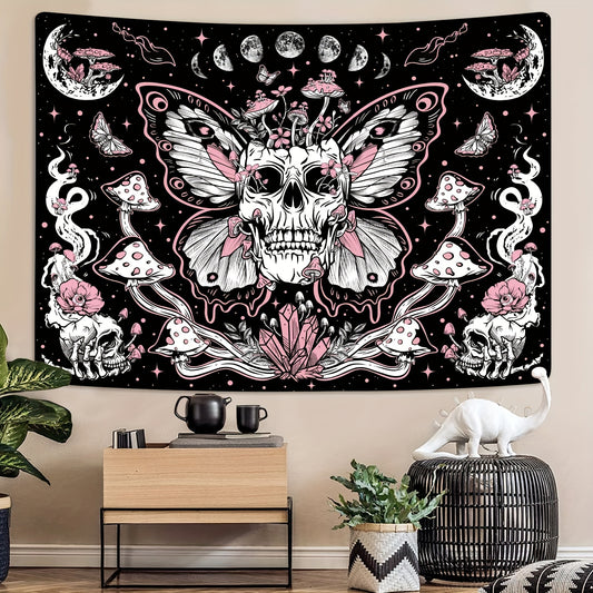 1pc Skull Floral Tapestry, Mushroom Skeleton Goth Tapestry Garden Aesthetic Tapestries For Bedroom Dorm Room Office Home Decor For Halloween